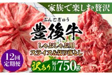 【全12回定期便】訳あり！おおいた豊後牛 しゃぶしゃぶすき焼き セット（スライス・切り落とし） 750g 日田市 / 株式会社MEAT PLUS 訳あり 牛肉 おおいた豊後牛 おおいた 豊後牛 黒毛和牛 スライス 切り落とし しゃぶしゃぶすき焼き しゃぶしゃぶ すき焼き 和牛 [AREI079]