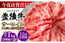 【全12回定期便】【厳選部位】おおいた豊後牛 サーロイン しゃぶしゃぶすき焼き用 1kg (500g×2P)日田市 / 株式会社MEAT PLUS おおいた豊後牛 おおいた 豊後牛 黒毛和牛 スライス しゃぶしゃぶすき焼き しゃぶしゃぶ すき焼き 小分け サーロイン 和牛 [AREI091]