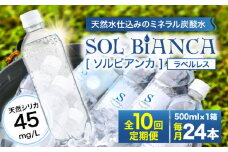 【全10回定期便】シリカ炭酸水 ソルビアンカ ラベルレス 500ml×24本 日田市 / 株式会社OTOGINO 炭酸 飲料 水 [AREF066]