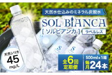 【全6回定期便】シリカ炭酸水 ソルビアンカ ラベルレス 500ml×24本 日田市 / 株式会社OTOGINO 炭酸 飲料 水 [AREF131]
