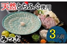 これぞ豊後水道の天然物！天然とらふぐ刺しふぐ鍋セット（3人前）［冷蔵］［天然とらふぐ1kg超え活魚使用］割烹みつご　