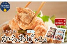 大分名物　からあげ　＜塩・醤油セット＞　800g（200g×各2袋）【しょうゆ味・しお味】　|レンチン　冷凍　唐揚げ　からあげ　弁当 おかず　お惣菜　津久見市