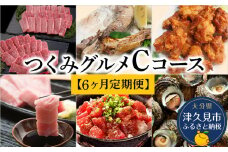 【6ヶ月定期便】つくみグルメCコース【2月から計6回】おおいた和牛焼肉セット、まぐろカマとカマのスライス、鳥いちのから揚げ、本まぐろ中トロ、ひゅうが丼、活サザエ 大分県産 津久見市