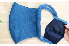 涼しい 藍染の綿麻マスク 1枚 大人用 Lサイズ 立体型 夏用