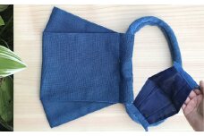 涼しい 藍染の綿麻マスク 1枚 大人用 Lサイズ プリーツ型 夏用