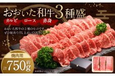 おおいた和牛 焼肉 にピッタリ！牛肉の3種盛（ カルビ ・ ロース ・ 赤身 ）（ 合計約 750g ）