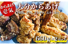 【からあげ壱気】 大分からあげ 660g×2セット（モモ、とりトロ、ムネ、ずり、手羽先）