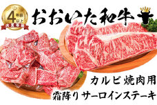 おおいた和牛 カルビ焼肉用＆霜降りサーロインステーキ【ニード牧場】 お楽しみ 黒毛和牛 豊後牛 牛肉 お肉 霜降り ステーキ 焼き肉 サーロイン カルビ キャンプ バーベキュー 国産 敬老の日 ＜129-014_5＞