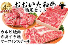 おおいた和牛 満足セット（カルビ焼肉・赤身すき焼き・サーロインステーキ）【ニード牧場】 お楽しみ 黒毛和牛 豊後牛 牛肉 お肉 赤身 霜降り すき焼き すきやき ステーキ しゃぶしゃぶ 焼き肉 カルビ サーロイン セット キャンプ バーベキュー 国産 敬老の日 ＜129-016_5＞