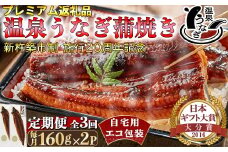【9月末まで】＜定期便(毎月)全3回＞温泉うなぎ蒲焼 2尾（160gサイズ） 自宅用 エコ包装 ＜104-803＞