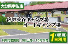 岳切渓谷キャンプ場 オートキャンプ場 1日利用(1区画)アウトドア キャンプ場 キャンプ チケット 1日利用【104800100】【宇佐市役所院内支所産業建設課】