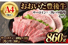 豊後牛サーロイン・三角バラ焼肉セット(合計約860g)牛肉 お肉 豊後牛 牛サーロイン 三角バラ 焼き肉 バーベキュー セット【106402500】【まるひで】