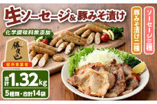 安心院無添加生ソーセージ＆大分県産豚みそ漬けセット(合計14袋・5種)国産 ソーセージ 豚肉 みそ漬け 惣菜 おかず お弁当 おつまみ 小分け セット 勝負めし【102000801】【サンセイ　安心院ソーセージ】