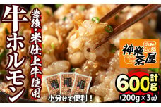 豊後米仕上げ牛 牛ホルモン炒め(計600g・200g×3パック)牛肉 お肉 小腸 おかず おつまみ 小分け 簡単調理 時短 惣菜【111100501】【神楽茶屋】