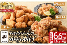 ＜定期便・全6回(連続)＞＜からあげグランプリ最高金賞＞宇佐 とりあんのからあげ3点セット(総量6.6kg・合計1.1kg×6回)から揚げ からあげ 簡単 冷凍 惣菜 お弁当 おかず おつまみ セット【203500200】【BOROYA】