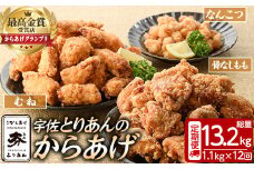 ＜定期便・全12回(連続)＞＜からあげグランプリ最高金賞＞宇佐 とりあんのからあげ3点セット(総量13.2kg・合計1.1kg×12回)から揚げ からあげ 簡単 冷凍 惣菜 お弁当 おかず おつまみ セット【203500300】【BOROYA】
