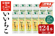 ＜定期便・全2回(6ヶ月毎)＞いいちこ 25度 パック(総量24本・1800ml×12本×2回)酒 お酒 むぎ焼酎 1800ml 麦焼酎 常温 いいちこ 三和酒類 紙パック【207300400】【時枝酒店】