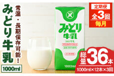 【定期便・全3回(連続)】みどり牛乳(1000ml×12本×毎月3回) 定期便 常温 保存 ミルク 生乳 長期保存 ロングライフ 乳製品 防災 災害 備蓄【215700400】【九州乳業】
