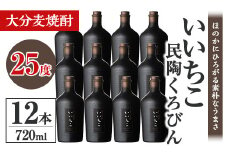 いいちこ民陶くろびん 25度(720ml×12本)酒 お酒 むぎ焼酎 720ml 麦焼酎 いいちこ  アルコール 飲料 常温【106105600】【酒のひろた】
