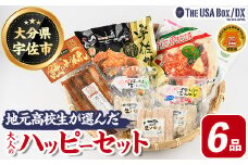 ＜数量限定＞地元高校生が選んだ「大人のハッピーセット」 THE USA Box/DX(6品) 詰め合わせ 太閤 からあげ 唐揚げ 鱧のみりん干し 冷凍ピザ 安心院 ソーセージ 冷凍 冷凍保存【114004500】【一般社団法人　地域商社USA】
