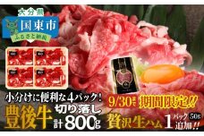 【期間限定】小分けで便利な4パック!豊後牛切り落し計800g+おおいた和牛の贅沢生ハム50g×1パック_2592R