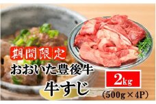 【期間限定 9月30日まで】豊後牛 牛すじ肉 2kg （500g×4P）スジ 牛筋 黒毛和牛 国産 煮込み料理_2591R-3