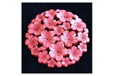 つげ細工 ブローチ(桜/拭き漆仕上げ)　約5.5cm【1116934】