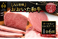＜毎月定期便＞おおいた和牛A5等級サーロイン・ヒレステーキ、ソース付(日出町)全6回【4003374】