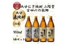 大分むぎ焼酎　二階堂速津媛2本と吉四六の故郷2本20度(900ml)4本セット【1456986】