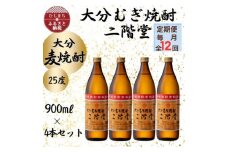 ＜毎月定期便＞大分むぎ焼酎　二階堂25度(900ml)4本セット全12回【4055327】