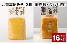 九重高原みそ 2種 （麦白粒・合わせ白） 各1kg✕8袋 計16kg 麦みそ 白みそ