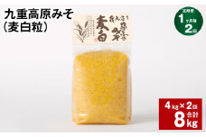 【1ヶ月毎2回定期】 九重高原みそ （麦白粒） 1kg✕4袋 計8kg （4kg✕2回） 麦みそ 味噌 白色系
