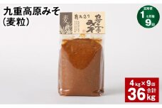 【1ヶ月毎9回定期】 九重高原みそ（麦粒） 1kg✕4袋 計36kg （4kg✕9回） 麦みそ 味噌 赤色系甘口