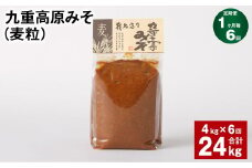 【1ヶ月毎6回定期】 九重高原みそ（麦粒） 1kg✕4袋 計24kg （4kg✕6回） 麦みそ 味噌 赤色系甘口
