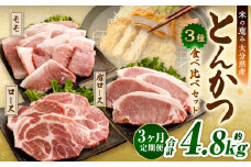 【3ヶ月定期便】 とんかつ 3種食べ比べセット 大分県産 豚肉 約1.6kg ×3回 合計4.8kg 【米の恵み】 ロース 肩ロース モモ トンカツ