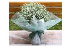 かすみ草 のPompon ブーケ かすみ草 生花 ブーケ 花束 大分県 玖珠郡 丸い形 可愛い 贈り物 ギフト お祝い 清らかな心 幸福 ドライフラワー スワッグ PomponChouchou 逆さ吊り フラワーアレンジメント 花言葉 生花ブーケ