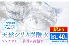 【訳あり】天然シリカ炭酸水 500ml × 40本 【シリカさん～玖珠の炭酸水～】　天然水 炭酸水 スパークリングウォーター シリカ 軟水 健康 ミネラル 飲料水 備蓄 防災 健康 九州 採水 吸収率 高い 安全 含有量72mg 硬度43.1 備蓄 防災 含有量 吸収率 継続 効率 天然 シリカ成分 SDGs