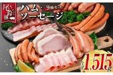 【PREMIUM PORK】 尾鈴豚 ハム ソーセージ 詰め合わせ 合計1515g 9種 セット 宮崎県産