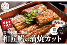 備長炭手焼き 宮崎市佐土原産 和匠うなぎの蒲焼カット10パックセット(計1kg) 山椒付き 冬うなぎ_M080-003_01