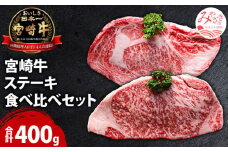 宮崎牛ステーキ食べ比べセット　合計400g（サーロインステーキ・リブロースステーキ×各200g）_M180-007