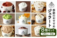 季節のおすすめ ジェラート 8種 セット 120ml×8個 アイス デザート スイーツ 菓子 冷凍 厳選 8種類 リッチミルク 牛乳 低温殺菌牛乳 グリーンティー 緑茶 オーガニック 優しい甘み ジェラテリア 素材の味 ジェラート専門店 フレーバー おやつ ギフト 贈り物 お取り寄せグルメ お取り寄せ 詰め合わせ 食べ比べ 人気 おすすめ 宮崎県 宮崎市_M195-001