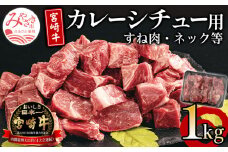 宮崎牛 カレーシチュー用 すね肉 ネック等 計1kg_M155-020