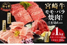 宮崎牛モモ焼肉400ｇ×1、宮崎牛バラ焼肉400ｇ×1、宮崎県産黒毛和牛小間切れ100ｇ×2_M132-027