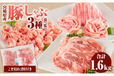 宮崎県産 豚ロース・豚バラ・豚肩ロース しゃぶ 各300g×1 豚こま切れ 400g 黒毛和牛 こま切れ 300g 合計1.6kg_M132-033