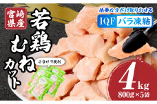 宮崎県産若鶏むねカット　バラ凍結品　4kg_M304-002