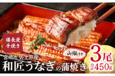 【宮崎市佐土原産】和匠うなぎの備長炭手焼き蒲焼3尾450ｇセット 冬うなぎ_M080-009