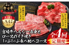 【定期便全4回】宮崎牛ヘルシー赤身とロースのすき焼き・しゃぶしゃぶ食べ比べコース_M243-T006
