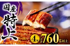 九州産うなぎ蒲焼4尾（計760g以上＆さんしょう、たれ付き）_M040-011