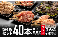 【最速便】九州産焼き鳥セット4種（40本）盛り合わせ（冷凍）＆宮崎県産炭火焼4種セット（冷凍）_M146-002_01-2Ｗ