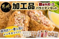 「観音池ポーク」加工品バラエティセット _ 24-7201_(都城市) ロース生ハム70g 豚バーグ100g2枚×2P 肉団子200g ウインナー100g×2P フランクフルト80g×2 生ハムモモ120g メンチカツ6個 チーズメンチカツ2個 おかず 惣菜